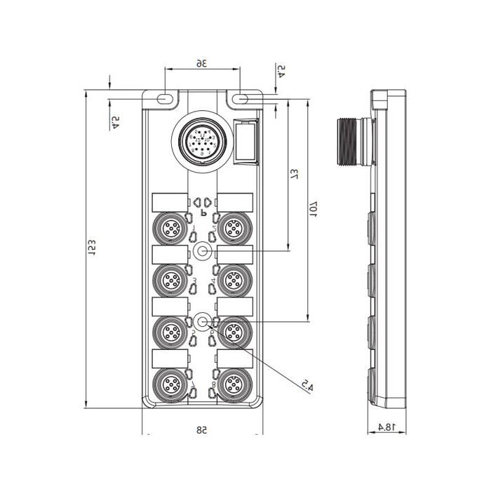 M12分线盒、单通道、Without LED、8端口分体式、M23集成接口基座、24W8CT