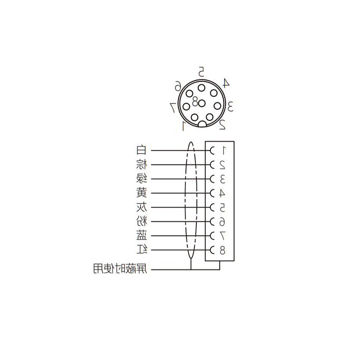 M8 8Pin、母头直型、单端预铸PUR柔性电缆、带屏蔽、黑色护套、63S741-XXX